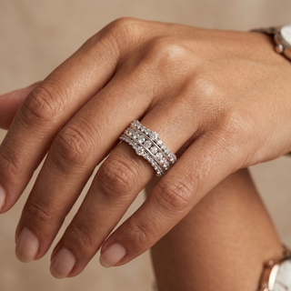 Model wearing 18K White Gold Triple Row Diamond Ring - Sonny's Jewellers