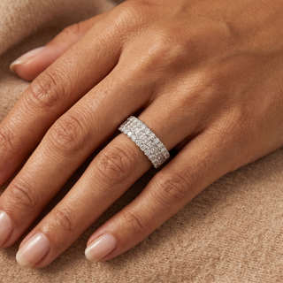 Model wearing 18K White Gold Triple Row Diamond Ring - Sonny's Jewellers