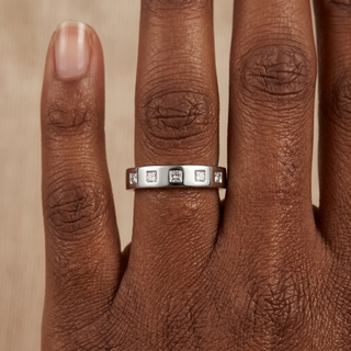 Model wearing 9K White Gold 0.30ct Princess Cut Diamond Band - Sonny's Jewellers