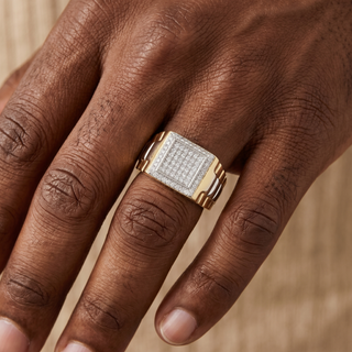 Model wearing 9K Yellow Gold Mens CZ Ring - Sonny's Jewellers