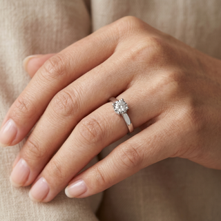 Model wearing 9K White Gold 0.27ct Illusion Set Diamond Solitaire Ring - Sonny's Jewellers