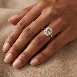 Model wearing 9K Yellow Gold Diamond & Morganite Ring - Sonny's Jewellers