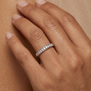 Model wearing Platinum Diamond Eternity Band - Sonny's Jewellers