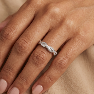 Model wearing Platinum Diamond Eternity Ring/Wedding Band - Sonny's Jewellers