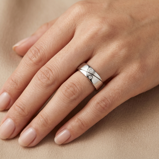 Model wearing 9K White Gold Diamond Wedding Ring - Sonny's Jewellers