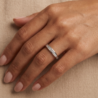 Model wearing 18K White Gold Baguette and Round Diamond Ring - Sonny's Jewellers