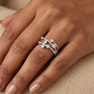 Model wearing 9K White Gold Diamond Bubble Ring - Sonny's Jewellers