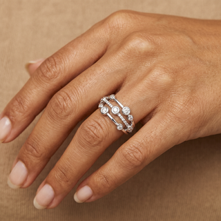Model wearing 9K White Gold Diamond Bubble Ring - Sonny's Jewellers