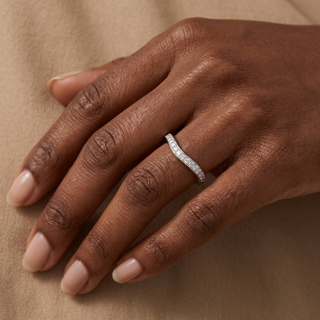 Model wearing 18K White Gold 0.34ct Diamond Set Shaped Eternity Ring - Sonny's Jewellers