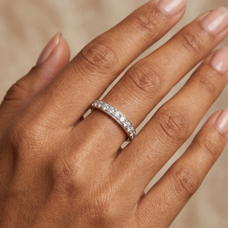 Model wearing 18K White Gold 0.48ct Diamond Set Half Eternity Ring - Sonny's Jewellers
