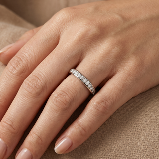 Model wearing 18ct White Gold 0.52ct Diamond Set Half Eternity Ring - Sonny's Jewellers