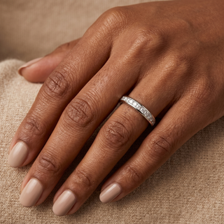 Model wearing 18K White Gold 0.37ct Diamond Set Half Eternity Ring - Sonny's Jewellers
