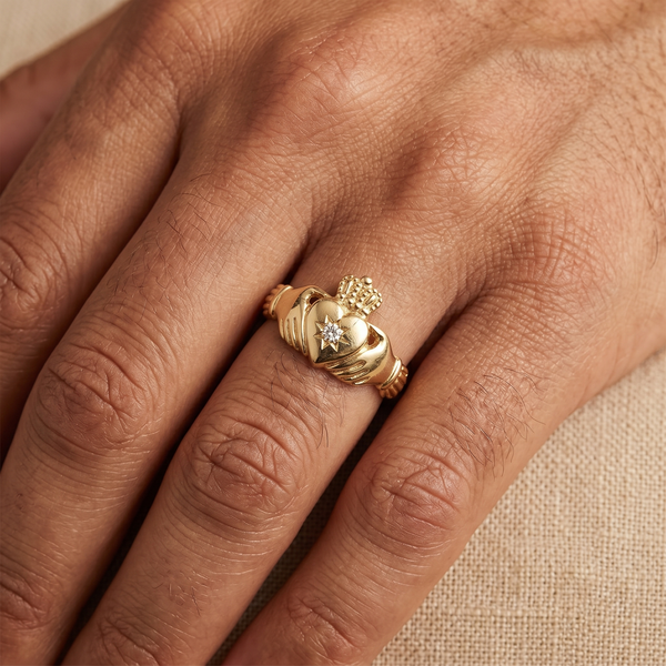 9K Yellow Gold Men's CZ Claddah Ring