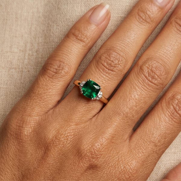 9K Yellow Gold Synthetic Emerald Ring