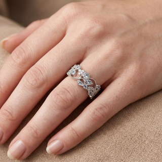 Model wearing 18K White Gold Aquamarine and Diamond Ring - Sonny's Jewellers