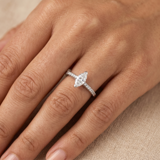 Model wearing Platinum 0.50ct Marquise Cut Diamond Ring - Sonny's Jewellers