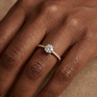 Model wearing 18K Yellow Gold 1.00ct Round Brilliant Cut Diamond Ring - Sonny's Jewellers