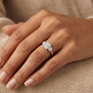 Model wearing 18K White Gold 1.01ct Diamond Trilogy Ring - Sonny's Jewellers