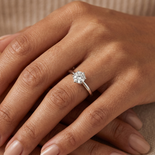 Model wearing Platinum 0.70ct 6 Claw Round Diamond Ring - Sonny's Jewellers