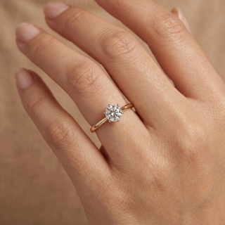 Model wearing 18K Yellow Gold 0.70ct Round Brilliant Cut Diamond Ring - Sonny's Jewellers