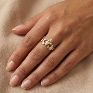 Model wearing 9K Yellow Gold Claddagh Ring - Sonny's Jewellers