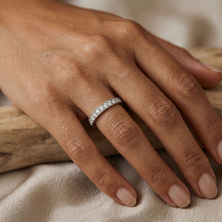 Model wearing 18K White Gold 0.39ct Diamond Set Half Eternity Ring - Sonny's Jewellers