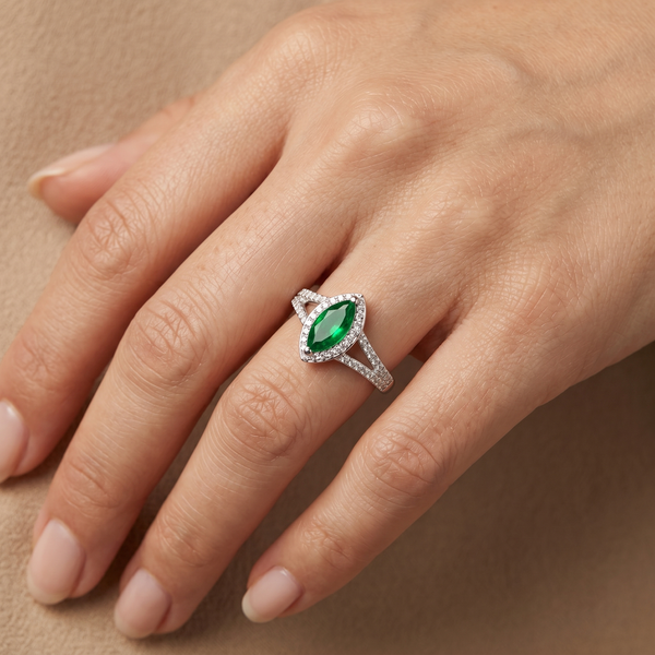9ct White Gold Emerald and Diamond Ring