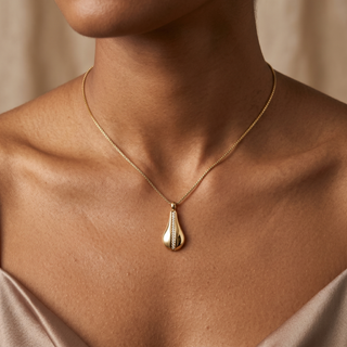 Model wearing 9K Yellow Gold 1mm CZ Teardrop Adjustable Necklace 17"-18" - Sonny's Jewellers