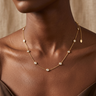 Model wearing 9K Yellow Gold 3.65mm CZ Adjustable Necklace - Sonny's Jewellers