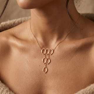 Model wearing 9K Yellow Gold Honeycomb Necklace - Sonny's Jewellers