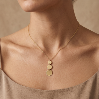 Model wearing 9K Yellow Gold 3-Disc Necklace - Sonny's Jewellers