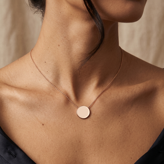 Model wearing 9K Rose Gold 10mm Disc Adjustable Necklace - Sonny's Jewellers