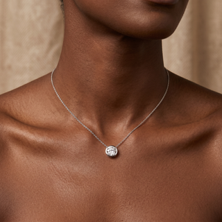 Model wearing 9K White Gold 7mm Cubic Zirconia Slider Necklace - Sonny's Jewellers