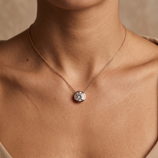 Model wearing 9K Rose Gold 7mm Cubic Zirconia Slider Necklace - Sonny's Jewellers