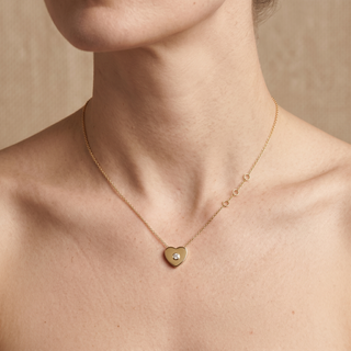 Model wearing 9K Yellow Gold Cubic Zirconia Slider Heart Necklace - Sonny's Jewellers