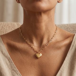 Model wearing 9K Yellow Gold Polished Heart Paper Necklace - Sonny's Jewellers