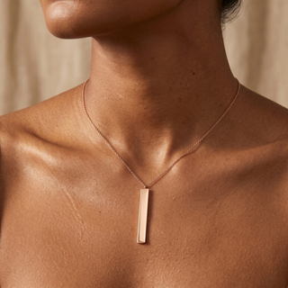 Model wearing 9K Rose Gold Large Vertical Bar Necklace - Sonny's Jewellers