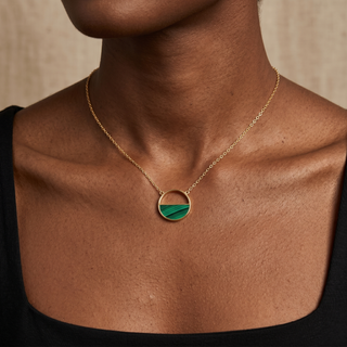 Model wearing 9K Yellow Gold Malachite Half Circle Necklace - Sonny's Jewellers