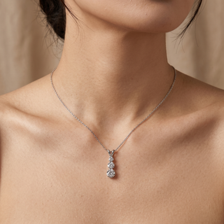 Model wearing 18K White Gold 0.10ct Diamond Set Drop Pendant - Sonny's Jewellers