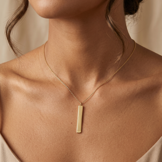 Model wearing 9K Yellow Gold Vertical Bar Adjustable Necklace - Sonny's Jewellers