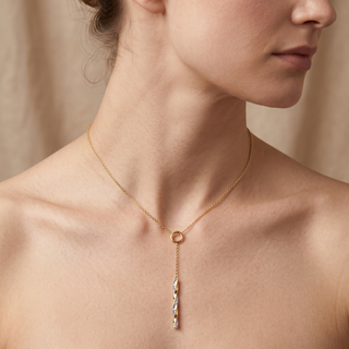 Model wearing 9K 2-Colour Twist Bar Adjustable Necklace - Sonny's Jewellers