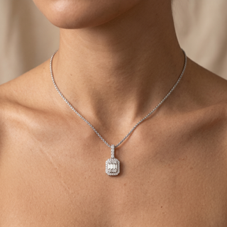Model wearing 18K White Gold 0.49ct Diamond Pendant - Sonny's Jewellers