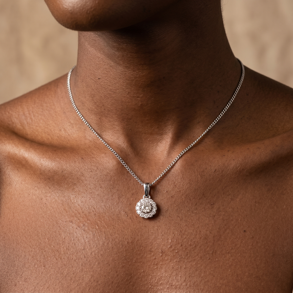 9K White Gold 0.20ct Diamond Halo Pendant