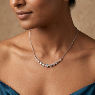 Model wearing 18K White Gold Round Diamonds Necklace - Sonny's Jewellers