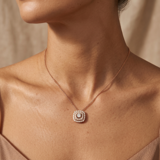 Model wearing 18K Rose Gold 0.35ct Diamond Studded Pendant - Sonny's Jewellers