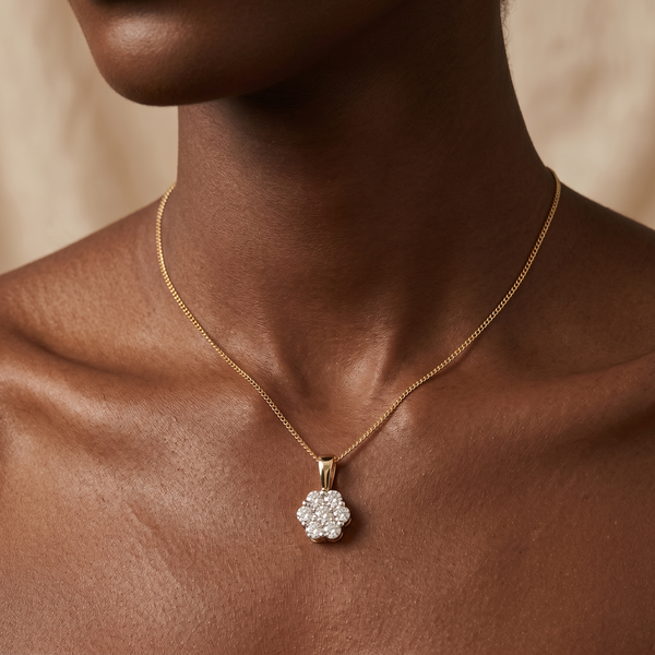 9K Yellow Gold 0.33ct Diamond Flower Pendant