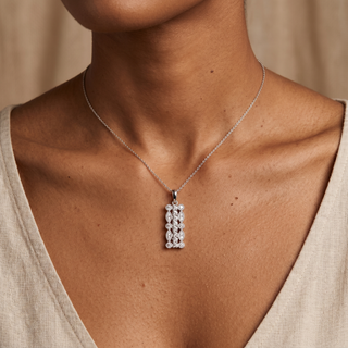 Model wearing 9K White Gold 0.27ct Diamond Pendant - Sonny's Jewellers