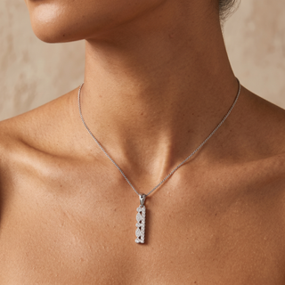 Model wearing 9K White Gold 0.13ct Diamond Pendant - Sonny's Jewellers