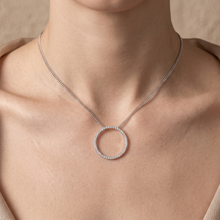 Model wearing 18K White Gold 0.65ct Diamond Pendant - Sonny's Jewellers
