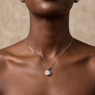 Model wearing 18K White Gold 0.50ct Diamond Set Pendant - Sonny's Jewellers
